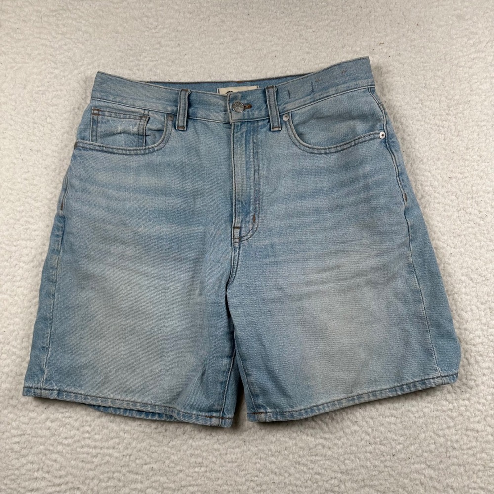 Madewell Baggy Jean Shorts Women High Rise Light Wash 100% Cotton 27 Light Blue